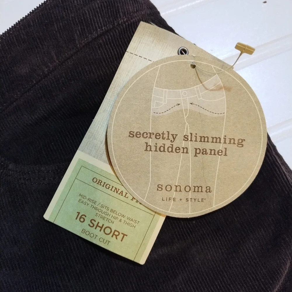 Sonoma Womens Brown Corduroy Pants‎ 16 S Bootcut Earthy Dark Academia Preppy NWT